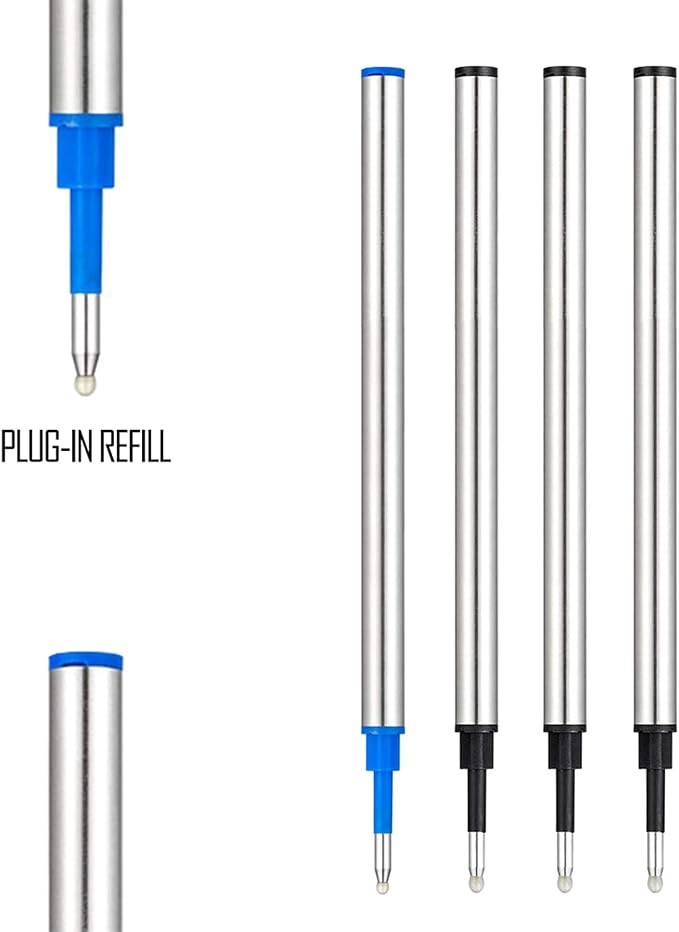 DunBong Rollerball Pen Refills, Roller Ball Fine Point 0.5mm, Red Ink Refill Pack of 5 - Replaceable Ballpoint Pen Refills Medium Point (Blue)