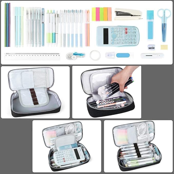 Homecube Capacious Pencil Case Marker Holder Pouch Desk Organizer Big Pencil Bag with Zipper Large Storage Box for College Middle School Office Supplies Stationery - Black