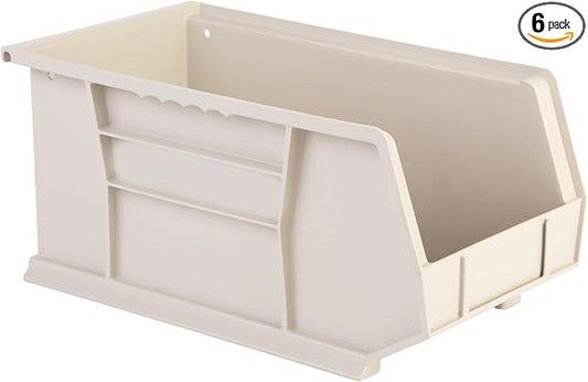 Hudson Exchange 15" x 8" x 7" (6 Pack) Plastic Stackable Storage Bin and Hanging Container, Stone