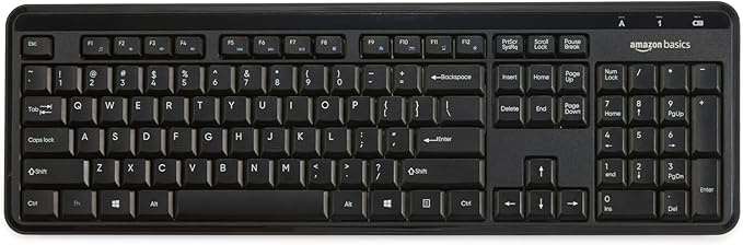 Amazon Basics 2.4GHz Wireless Keyboard and Mouse Combo, Quiet and Compact US Layout, Unifying USB Receiver, Black