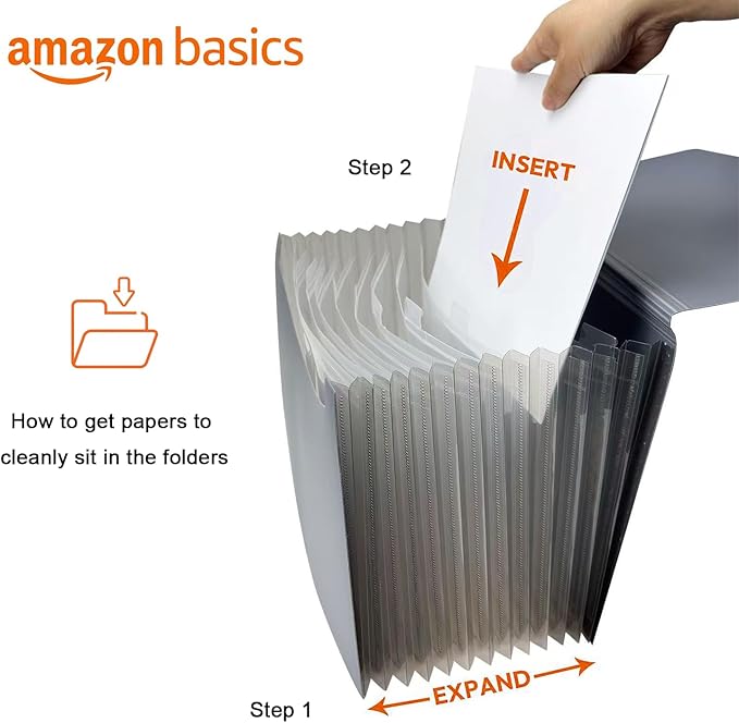 Amazon Basics PBH-2556 Expanding File, Letter Size, 12-Pack, Black & Gray