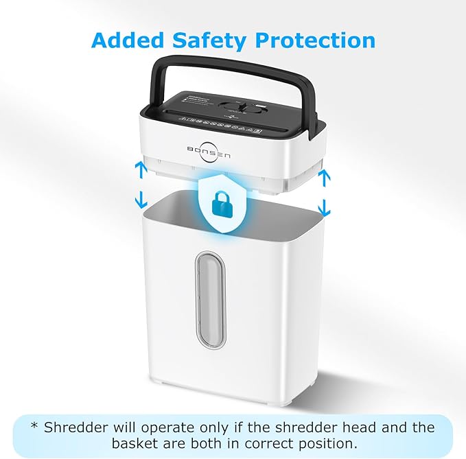 BONSEN Shredders for Home Office, 8-Sheet Cross Cut Credit Card Shredder, Small Paper Shredder for Home Use with 4 Gal Bin, P-4 High Security Level, White (S3101-W)