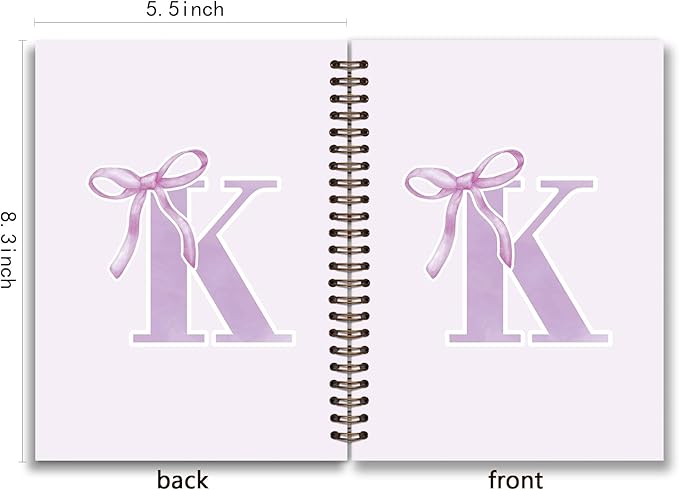 foedor Coquette Trendy Preppy Purple Bow Spiral Notebook,Initial K Journal Personalized Teen Girl Gifts,Monogrammed Gifts for Women Teen Girl,College Ruled Hardcover Spiral Notebook(purple)