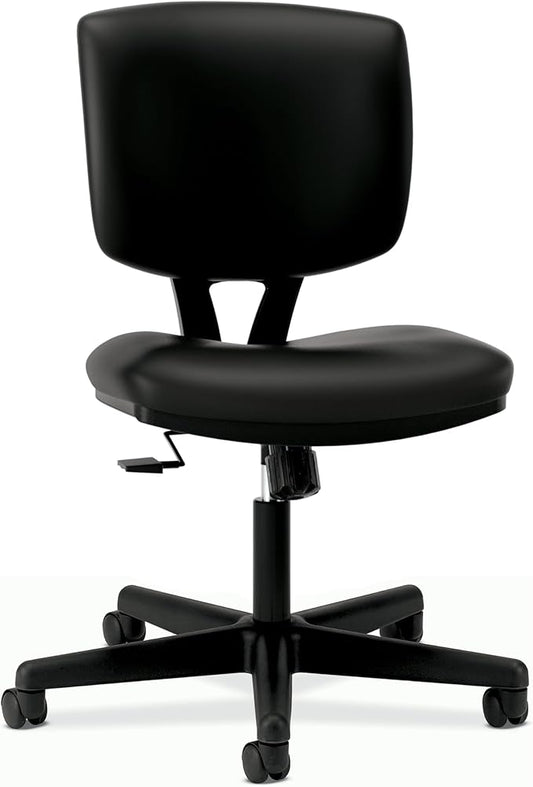 HON Volt Armless Computer Chair for Office Desk Ergonomic Recline, Softhread Leather Back Seat, Swivel Desk Chair for Computers, Work, Black