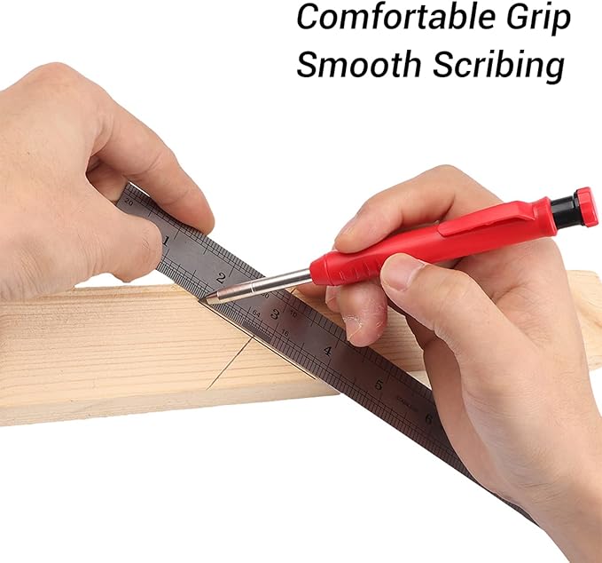 Gegong 24 Pieces 2.8 mm Diameter Solid Carpenter Pencil Set Pencil Refills for Carpenter Carpenter Marker Woodworking Mechanical Pencil (Red Refill)