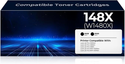 148X W1480X Toner Cartridges High Yield 2-Black (with Chip) Compatible Replacement for HP 148X W1480X 148A W1480A Toner Cartridge Work for Laser Jet Pro 4001dw 4001dn 4001n MFP 4101fdw 4101fdn Printer