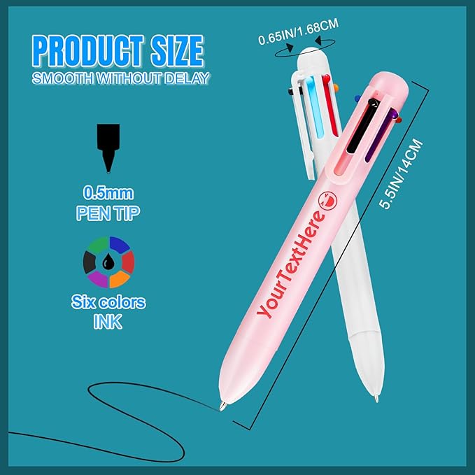 Custom 6-In-1 Multicolor Ballpoint Pen 0.5mm Tip Personalized Pens with Text Logo Name Printed Customized Pens Gift for Businesses School Office Employee Exhibition, 28PCS