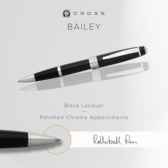 Cross Bailey Refillable Rollerball Pen Presented in a Premium Gift Box - Medium Point, Black Ink, Black