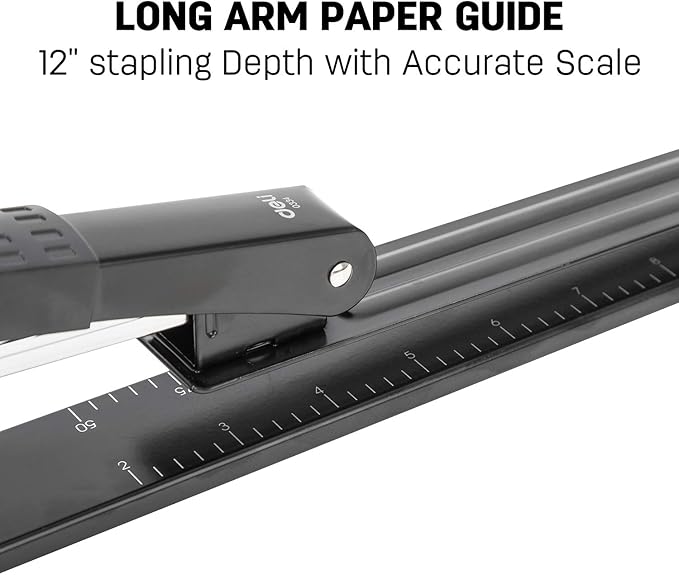 Deli Long Reach Stapler with 1000 Staples, 20 Sheet Capacity, Long Arm Standard Staplers for Booklet or Book Binding, Black