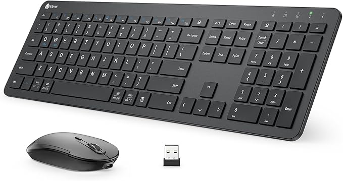 iClever Wireless Keyboard and Mouse, GK08 Rechargeable Keyboard Mouse Combo, Ergonomic, Quiet, Full Size Design with Number Pad, 2.4G Connection for Mac, Windows and Computer