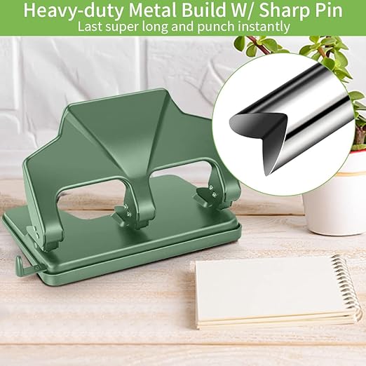 Heavy Duty 3 Hole Punch, 40-Sheet Heavy Duty Paper Punch, 50% Reduced Effort 3-Hole Punch, AFMAT Metal Hole Puncher 3 Ring, Three-Hole Paper Puncher w/Large Chip Tray for Classroom, Office, Green