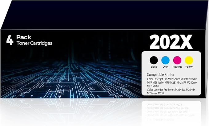 202X Toner Cartridges 4Pack Color Laser jet Pro MFP M281FDW M254DW M281CDW Compatible for HP 202X Toner Cartridges Combo Pack Compatible for Color Laser jet Pro MFP M281FDW M281CDW M281FDN M254DW M254