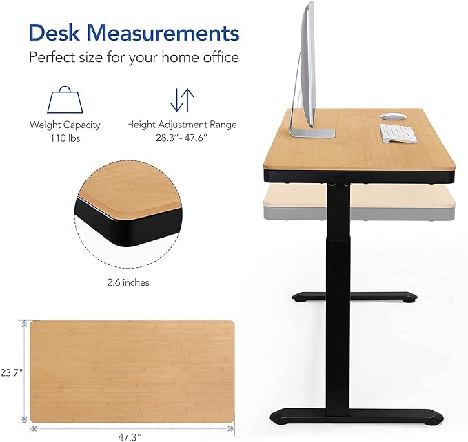 FLEXISPOT Comhar Electric Standing Desk with Drawer Desktop & Adjustable Frame w/USB Charge Ports (Bamboo Texture/Black, Wood)