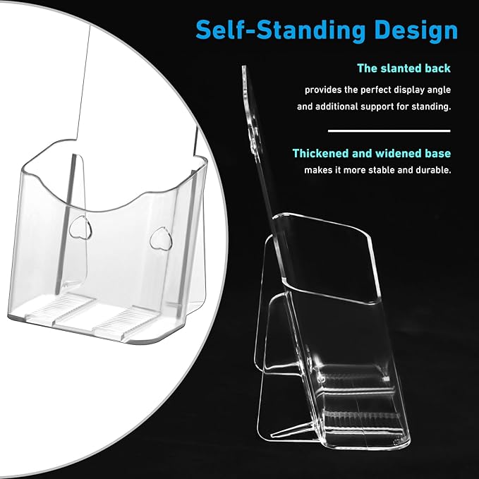 Acrylic Brochure Holder 4x9 Inches Slant Back Design, Clear Display Stand, Plastic Table Stand Sign, Pamphlet Flyer Display, 6 Pack