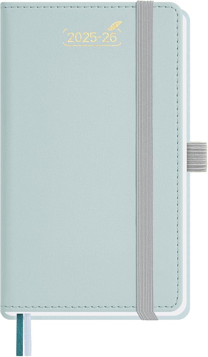 BEZEND Pocket Planner 2025-2026 Weekly with 2 Columns, 18-Month Academic Calendar (Jul 25-Dec 26), Life Work Appointment, Storage Pocket, Pen Holder, PU Leather Hardcover 3.5" x 6" - Dutch Blue