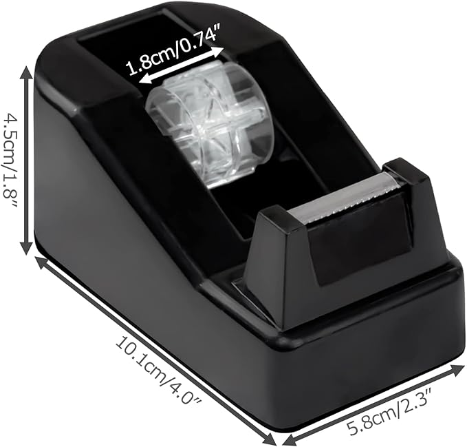 2Pcs Desktop Tape Dispenser Adhesive Roll Holder with Weighted Nonskid Base, Black (Tape not Included)