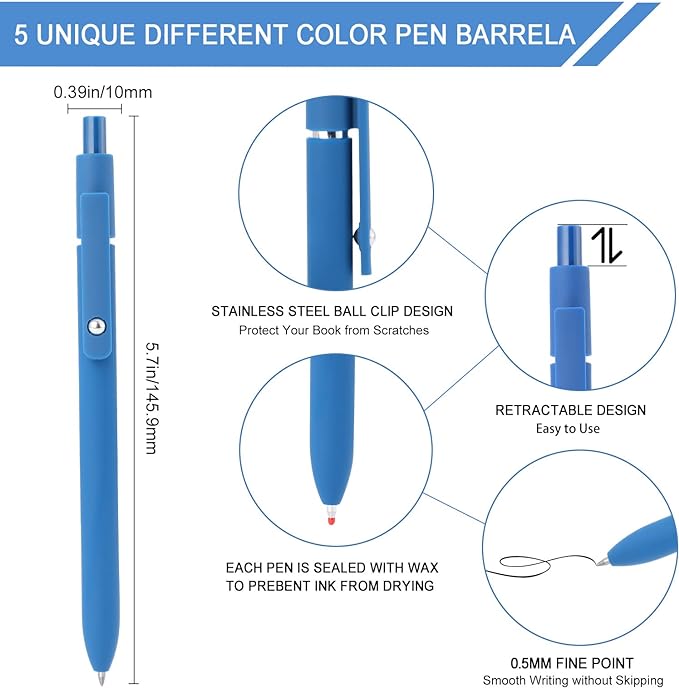 FIOVER Gel Pens, 5pcs 0.5mm Quick Dry Black Ink Fine Point Smooth Writing Pens High-End Series Ballpoint for Office School Supplies(Retro color)