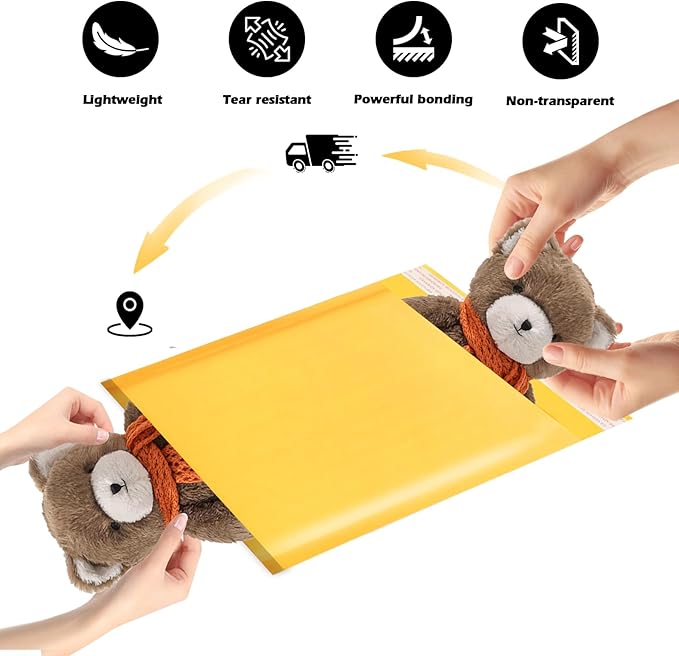 52Pack Yellow 6x10inch Kraft Bubble Mailers Small Business Mailing Packages Self-Sealing Paper Envelopes, Mailer Shipping Padded Envelopes with Strong Adhesion for Jewelry Makeup Supplies