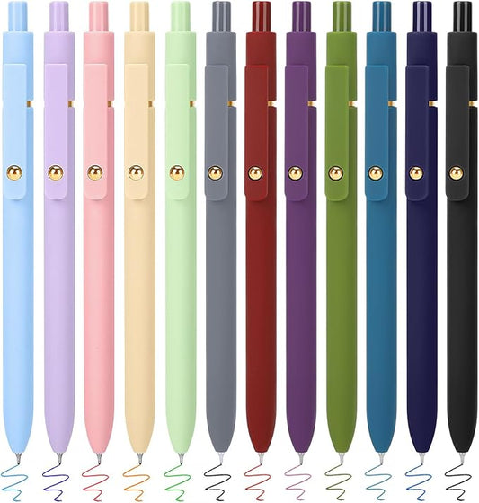 FIOVER Colored Pens, 12 Pack Colorful Gel Pens, Quick-Dry 0.7mm Medium Point for Journaling, Note Taking, Doodling, Aesthetic Office School Supplies, Gifts for Women Men
