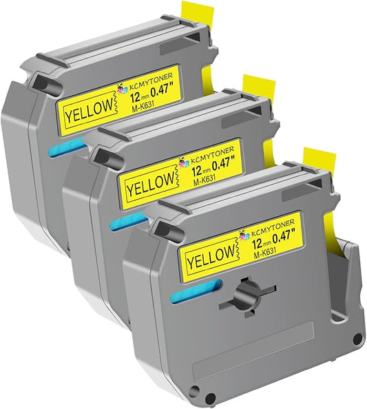 Compatible for Brother P-Touch M Tape M-K631 MK631 M631 MK-631 Black on Yellow Label Tape 0.47" (12mm) x 26.2ft for PT-90 PT-M95 PT-70 PT-70BM PT-85 PT-80 PT-45 PT-65 Label Makers, 3 Pack