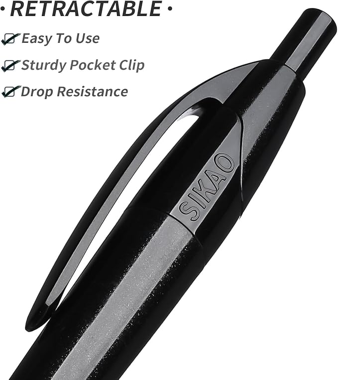 Black Pens Bulk Gripped Slimster Retractable Ballpoint Pen Medium Point Black ink Smooth Writing Pens for Journaling (60Pack)