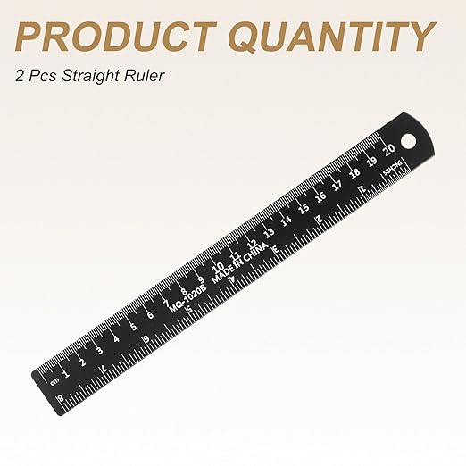 HARFINGTON 2pcs Metal Straight Ruler 20cm Metric SAE Aluminum Alloy Measuring Rulers Scale Tool with Hole for Measure Study Reading Classroom Office, Black