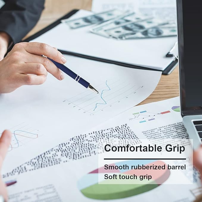 Ballpoint Pen with Stylus Tip, Soft Touch Click Metal Pen, 1.0mm Medium Point, Black Ink, 12 Count(Dark Blue)