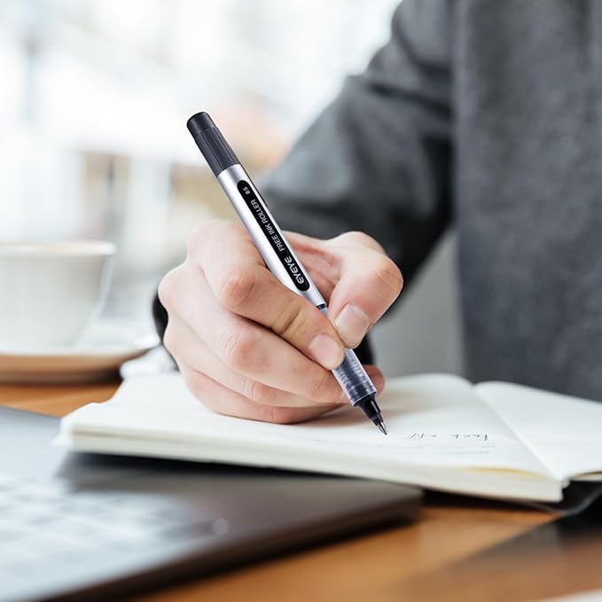 EYEYE Rollerball Pens 0.5mm Black 50 Pack, Extra Fine Point Quick Dry Liquid Ink Roller Ball Pens Fine Point Smooth Writing Pen for Journaling, Note Taking, Office, School Supplies