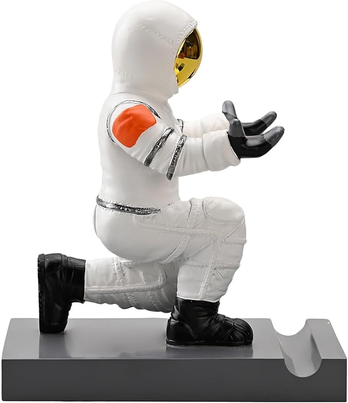 Astronaut Resin Pen Holder, Mobile Phone Stand, Device Stand, Desk Organizer Decorative Pen Holder (White&Golden)