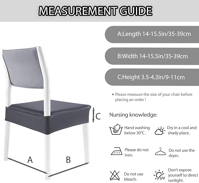 CWK Waterproof PU Leather Dining Chair Covers Set of 1-Stretchable Chair Seat Slipcovers, Removable & Washable Protector for Dining Room,Home,Office,Wedding,Rear Covers (PU-Grey)