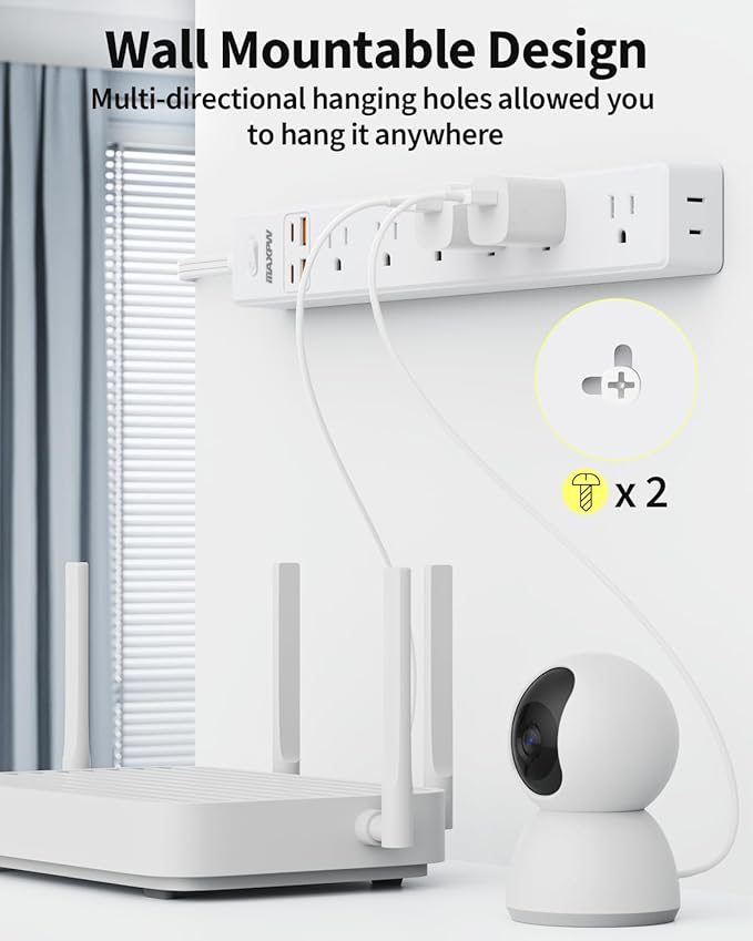 6 Ft Power Strip Surge Protector - 7 Outlets 4 USB Ports (2 USB C), Ultra Thin Flat Extension Cord & Flat Plug, 1700 Joules, Wall Mount, Desk Charging Station for Home Office Dorm, White