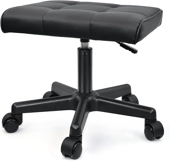 Footrest Under Desk Leg Rest Ottoman Adjustable Height Foot Stool with Wheels Leather Footrest