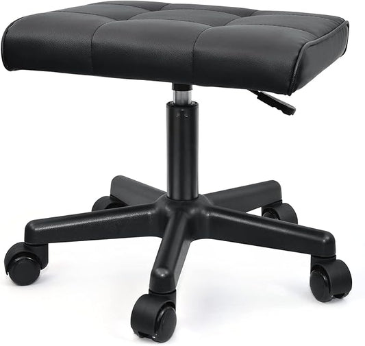 Footrest Under Desk Leg Rest Ottoman Adjustable Height Foot Stool with Wheels Leather Footrest