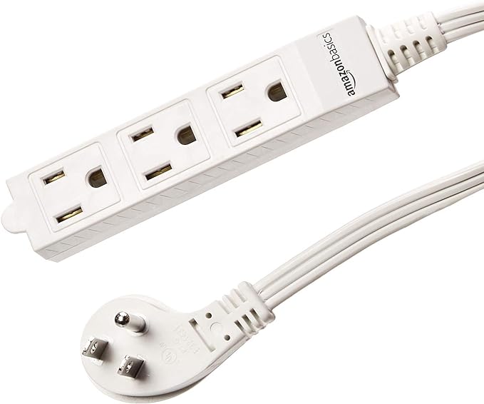 Amazon Basics 3-Prong Indoor Rectangle Extension Cord Power Strip, Flat Plug, Grounded 13 Amps, 1625 Watts, 125 VAC, 2-Pack, 3 ft, White