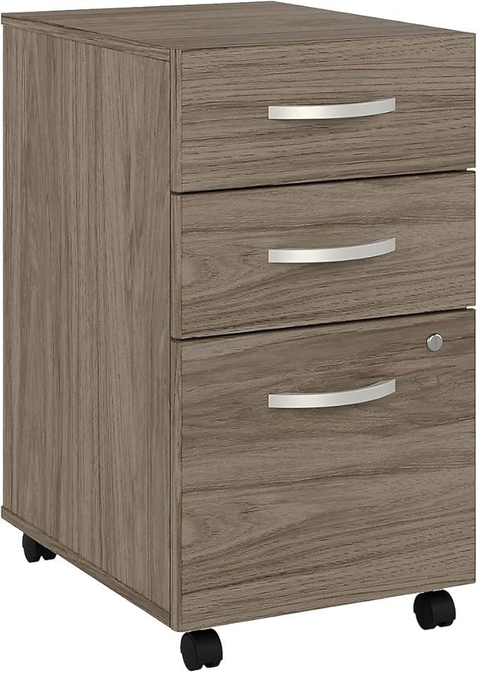 Bush Business Furniture Studio C 3 Drawer Mobile File Cabinet in Modern Hickory - Assembled, Rolling Document Storage for Home or Professional Office