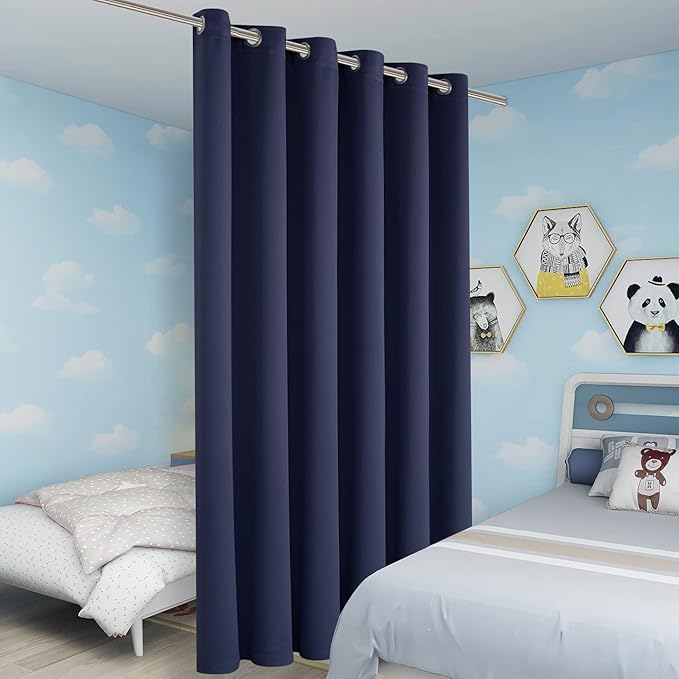 BONZER Room Divider Curtain Total Privacy Wall Wide Thermal Insulated Blackout Curtains for Slide Window, 108L x 70W Inch (9L x 5.8W ft), 1 Panel, Navy