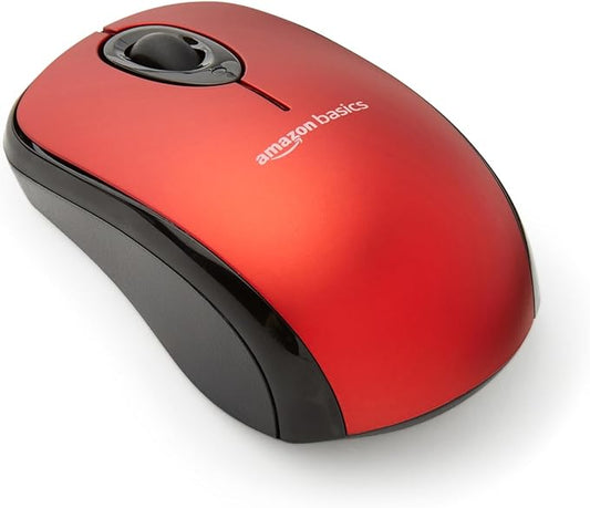 Amazon Basics 2.4 GHz Optical Wireless Mouse for Laptop and Computer, USB Nano Receiver, Red