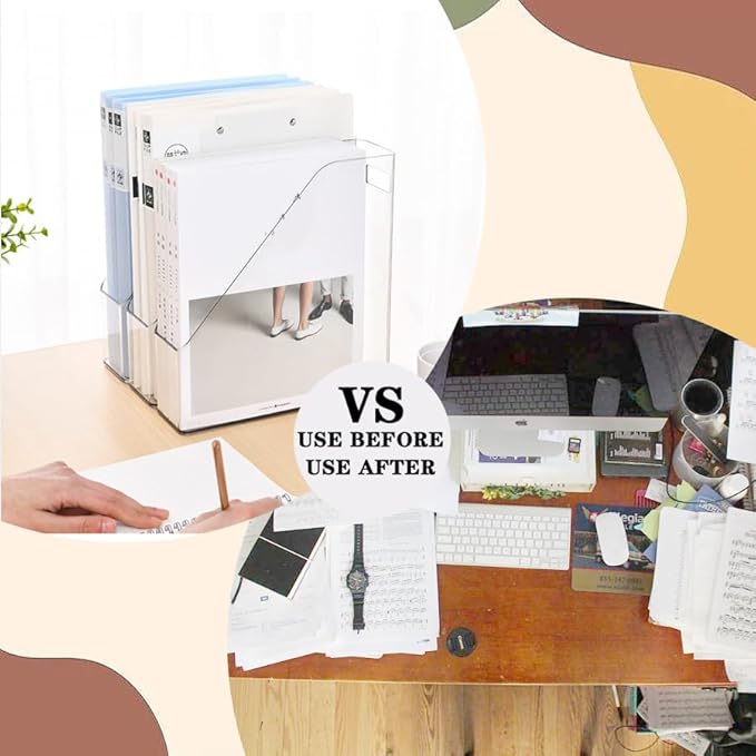 2 Pack Clear Acrylic Magazine File Holder Plastic Desk Organizer with Handle, Acrylic Vertical File Folder Bin Storage File Folders Magazine Rack Document Storage Organizer for Home Office