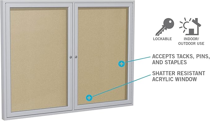 Ghent 36"x24" 1-Door Outdoor Enclosed Vinyl Bulletin Board, Shatter Resistant, with Lock, Satin Aluminum Frame - Silver (PA13624VX-193), Made in The USA