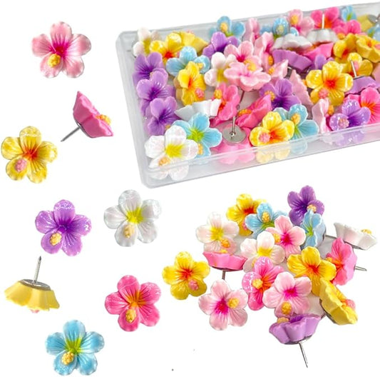 60 pcs Flower Push Pins Cute Decorative Flower Thumbtacks Color Pushpins for Bulletin Cork Board Photo Wall Display Map Home Office Organization