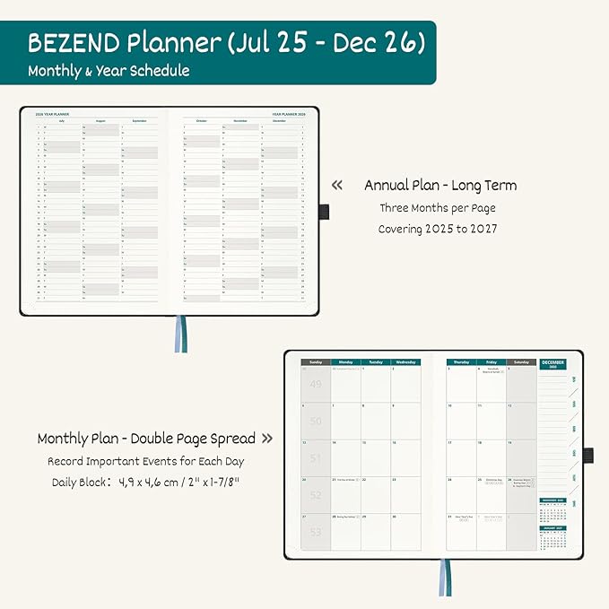BEZEND Weekly Planner 2025-2026 with 2 Columns, 8.5" x 11" Academic Calendar 18 Months (Jul 25-Dec 26) Life Work Appointment Book with Monthly Tab, PU Leather Hardcover - Fruit Green