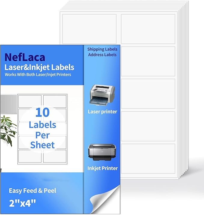 2"x4" Shipping Address Labels, 10-UP Blank Mailing Labels, White Self-Adhesive Customized Stickers for Inkjet and Laser Printer [400 Sheet, 4000 Labels]