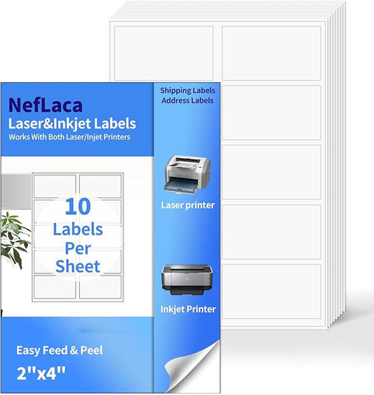 2"x4" Shipping Address Labels, 10-UP Blank Mailing Labels, White Self-Adhesive Customized Stickers for Inkjet and Laser Printer [5000 Sheet, 50000 Labels]