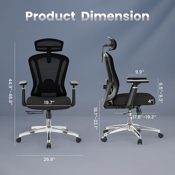 Farini Office Chair Ergonomic Desk Chair, High Back Computer Chair with Wheels, Home Sutdy Chair for Heavy People, Office Chair Adjustable Seat Depth, 3D Armrests and Adjustable Headrest, Black