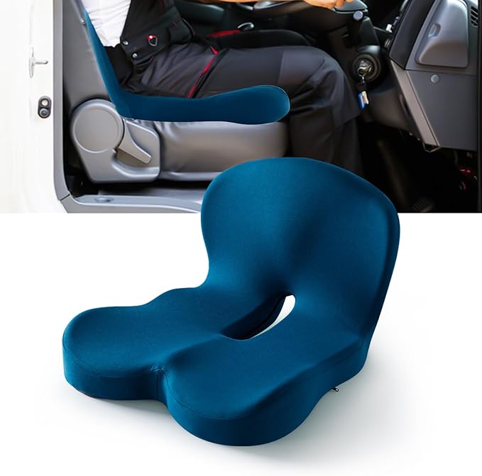 Buttocks Cushion for Office Chair Memory Foam Seat Pad for Butt Support Tailbone Relief Ergonomic Chair Cushion for Home Car Travel or Work (Navy Blue)