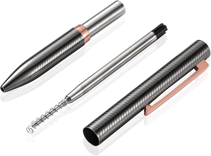 Ballpoint Pen with Gift Box for Men Women,Luxury Stainless Steel Retractable Pen Executive Home Office Use, and 2 Extra Refills Black Ink 1.0mm B2 (Gray)