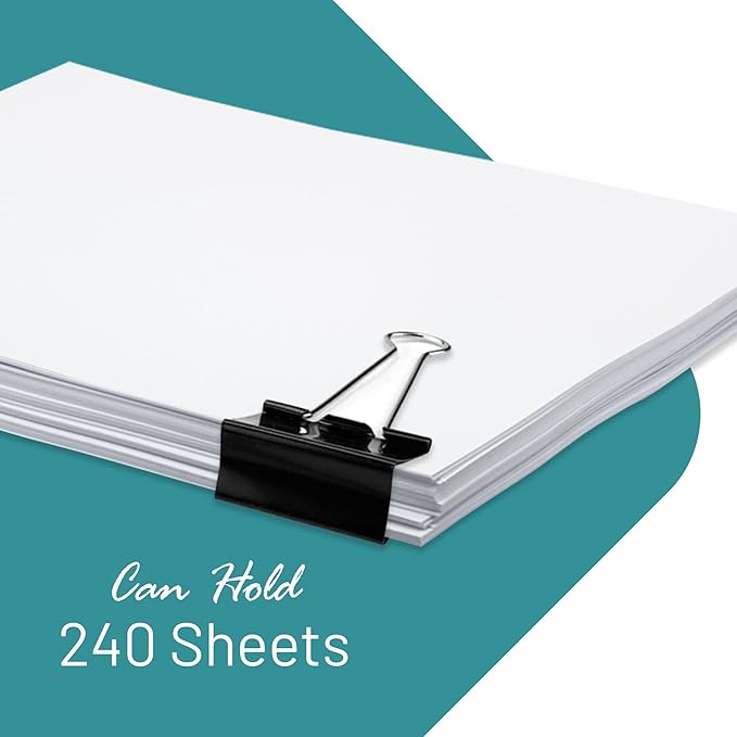 EXTRIC Binder Clips - 60 Pack, 2 Inch Black, Large, Tempered Steel Paper Clamps for Home, Office and School Supplies