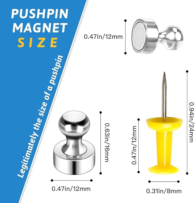 50Pack Magnets for Whiteboard,Strong Silver Refrigerator Magnets,Fridge Magnet,Map Magnets,Small Push Pin Magnet for Whiteboard,Fridge,Office,Classroom