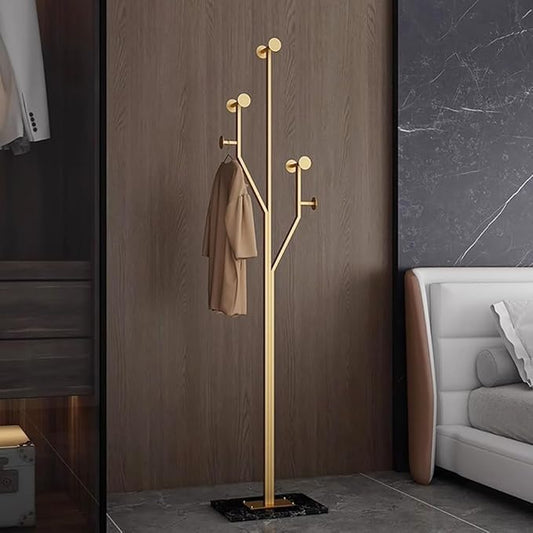 Gold Coat rack,Sturdy coat tree freestanding heavy duty with Marble Base,Metal standing coat rack for Bedroom,Entrance,Modern coat hanger stand for Coats,Hats,Bags(gold)