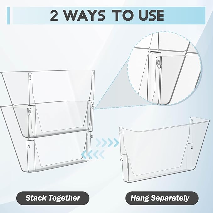 4 Pack Clear Acrylic Single Pocket, Plastic Hanging Wall Mount File Holder for Office Home, Black